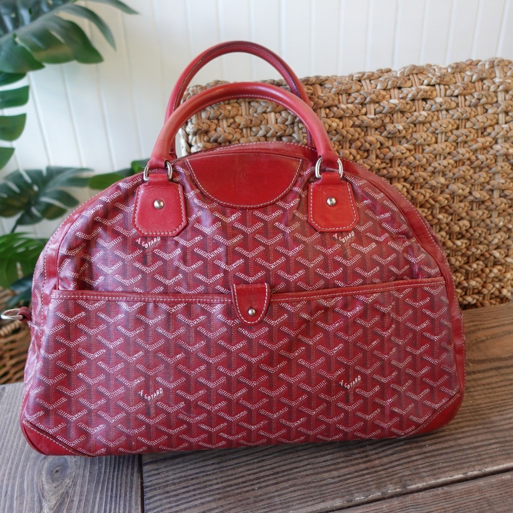 Vintage Goyard Saint Jeanne Bowler Satchel Red Goyardine Travel‎ Duffel Bag Y2K